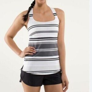 LULULEMON Track and Train Women's Gray Stripe Padded Tank Top Active
